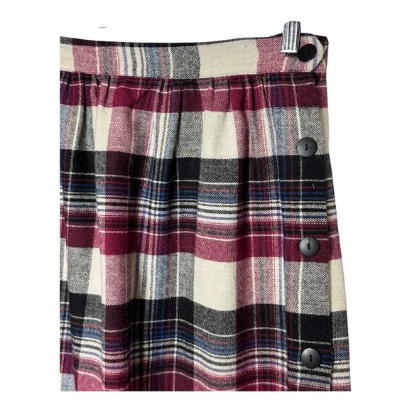 1980s American Plaid Wool-Blend Midi Skirt w/ Side Buttons
 size medium - Picture 5 of 15